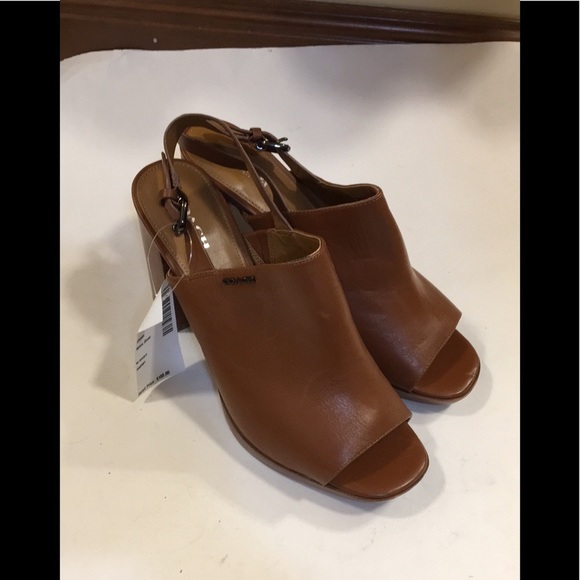 NWT Coach | Brown Brady Open Toe Sling Mule Heels - Picture 12 of 15